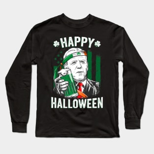 Funny Leprechaun Biden Happy Halloween For St Patrick's Day Long Sleeve T-Shirt